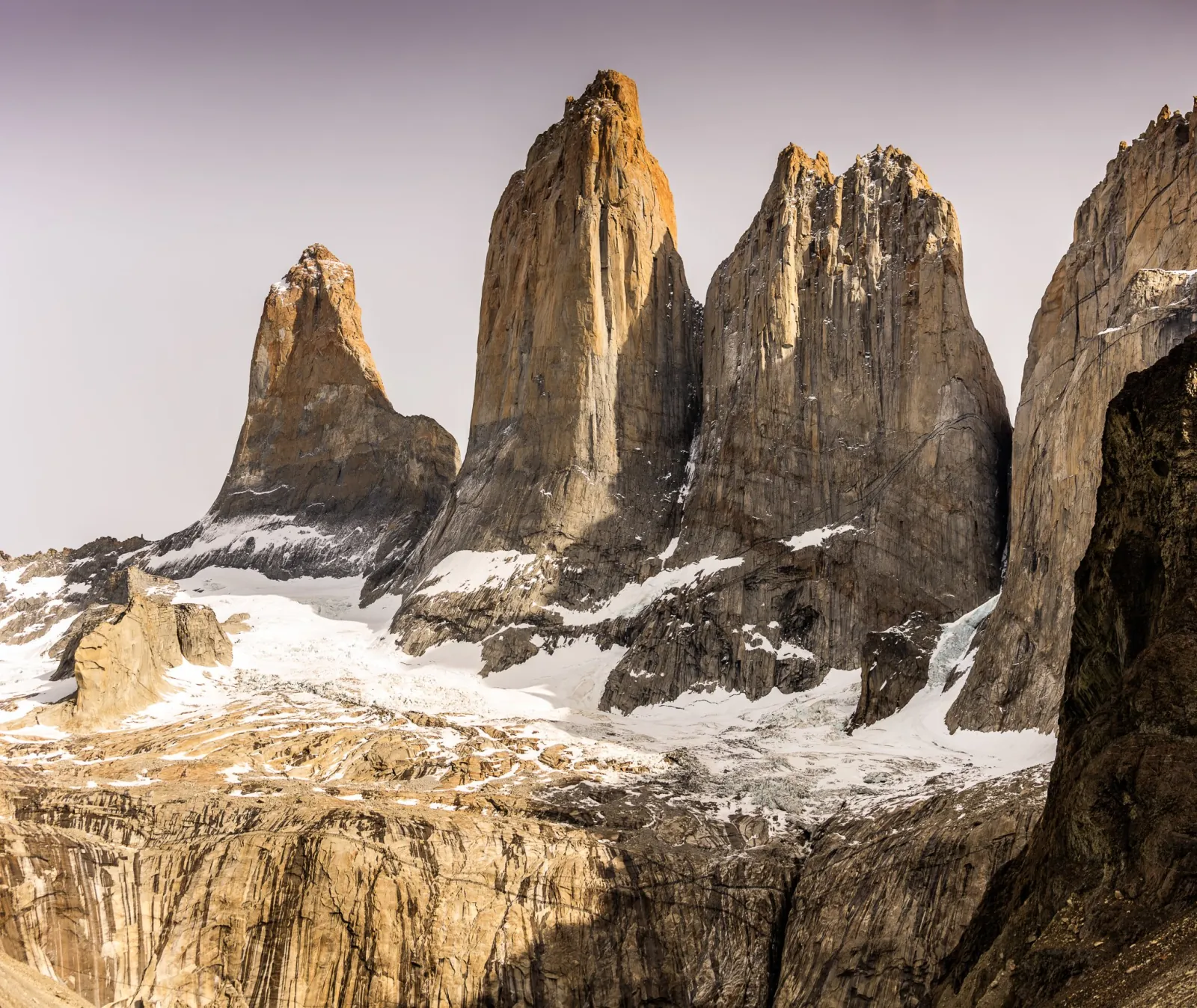 Close view of the three granite towers of Paine