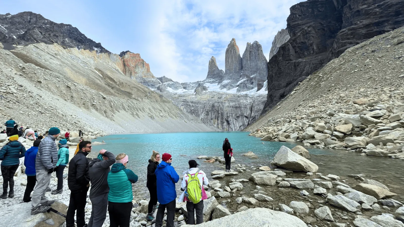 Small group gathered at the Base Torres lagoon